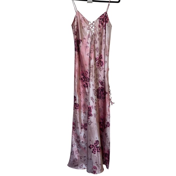 La Senza Lingerie Dresses & Skirts - Y2K La Senza Lingerie Pink Leopard Satin Lace Up Maxi Slip Dress Womens Medium